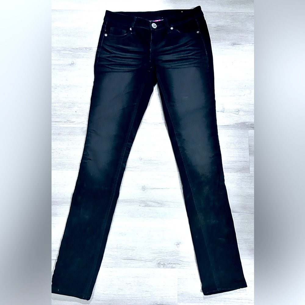 Almost Famous Black Distressed Stretch Velvet Skinny Pants Size 1